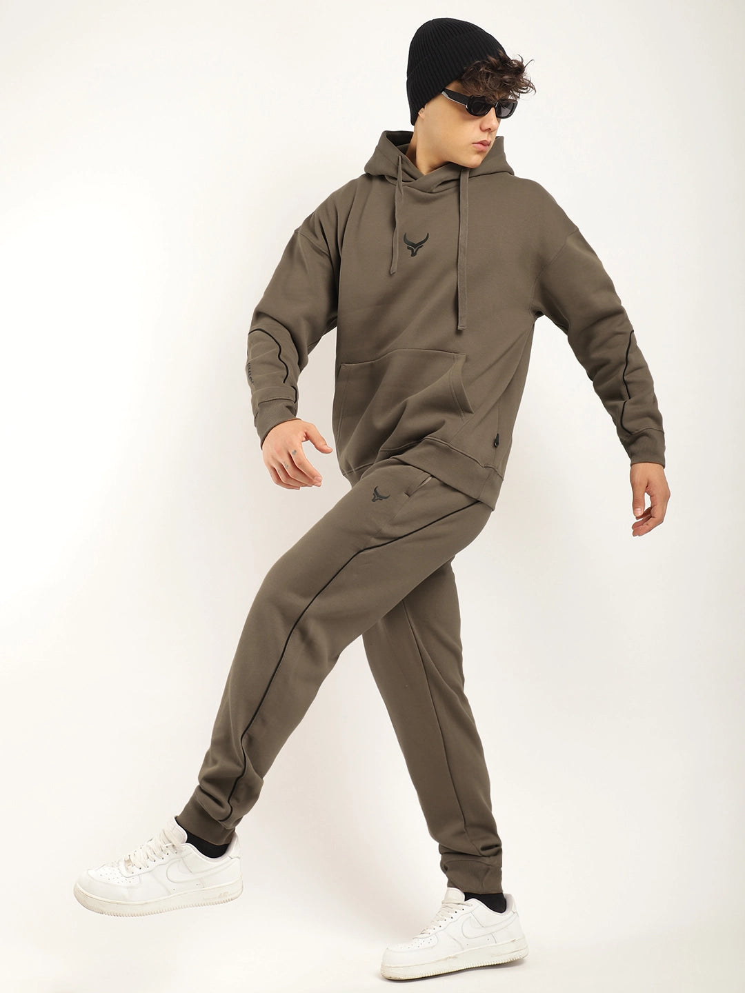 Men Fleece Brown Tracksuit