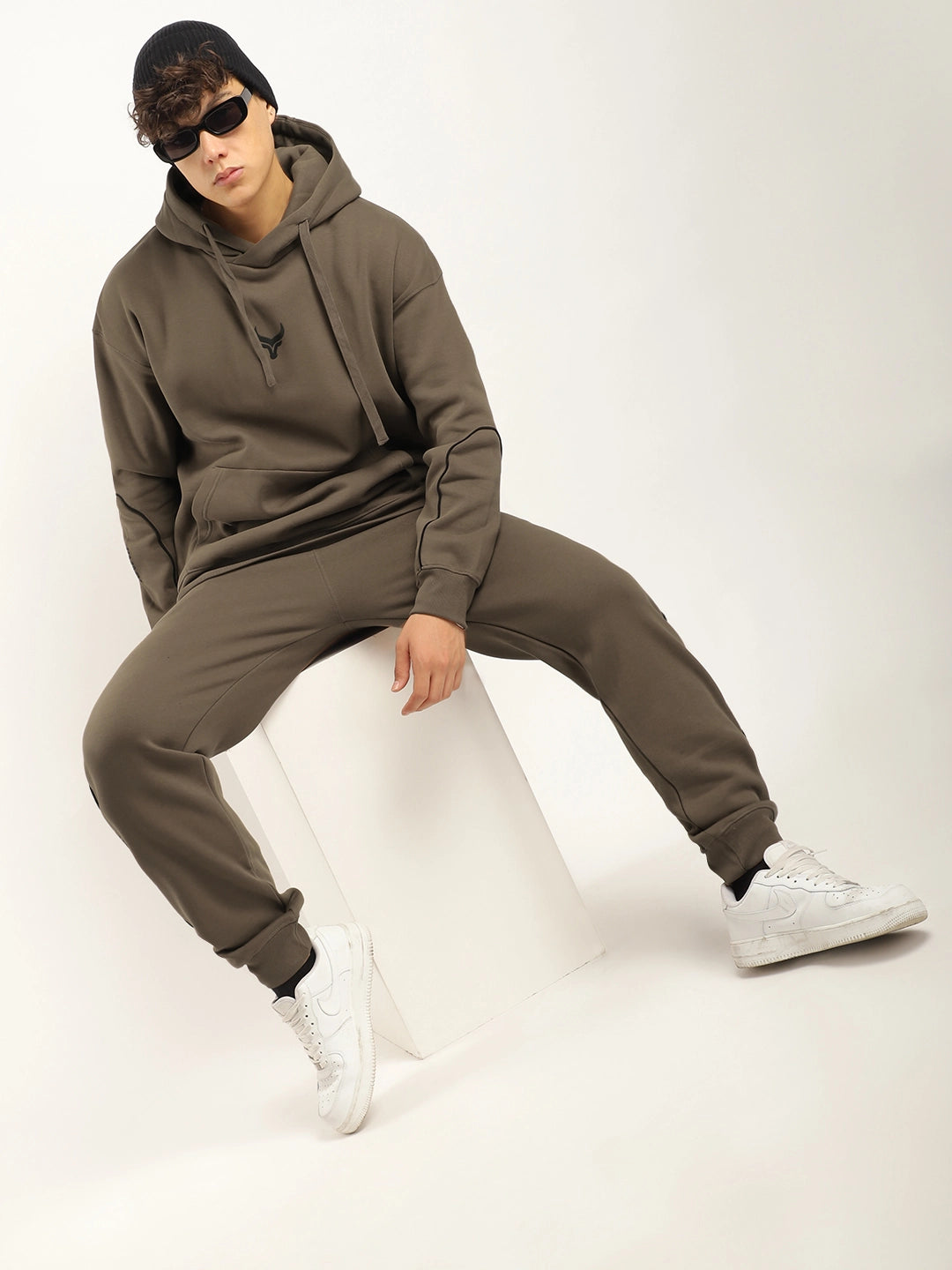 Men Fleece Brown Tracksuit