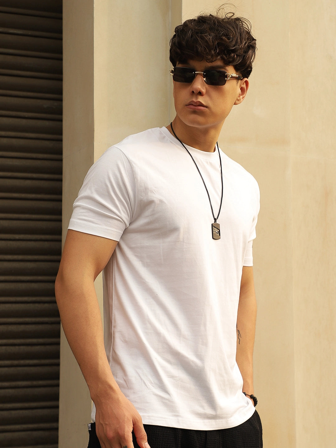 White Cotton Slim Fit T-Shirt
