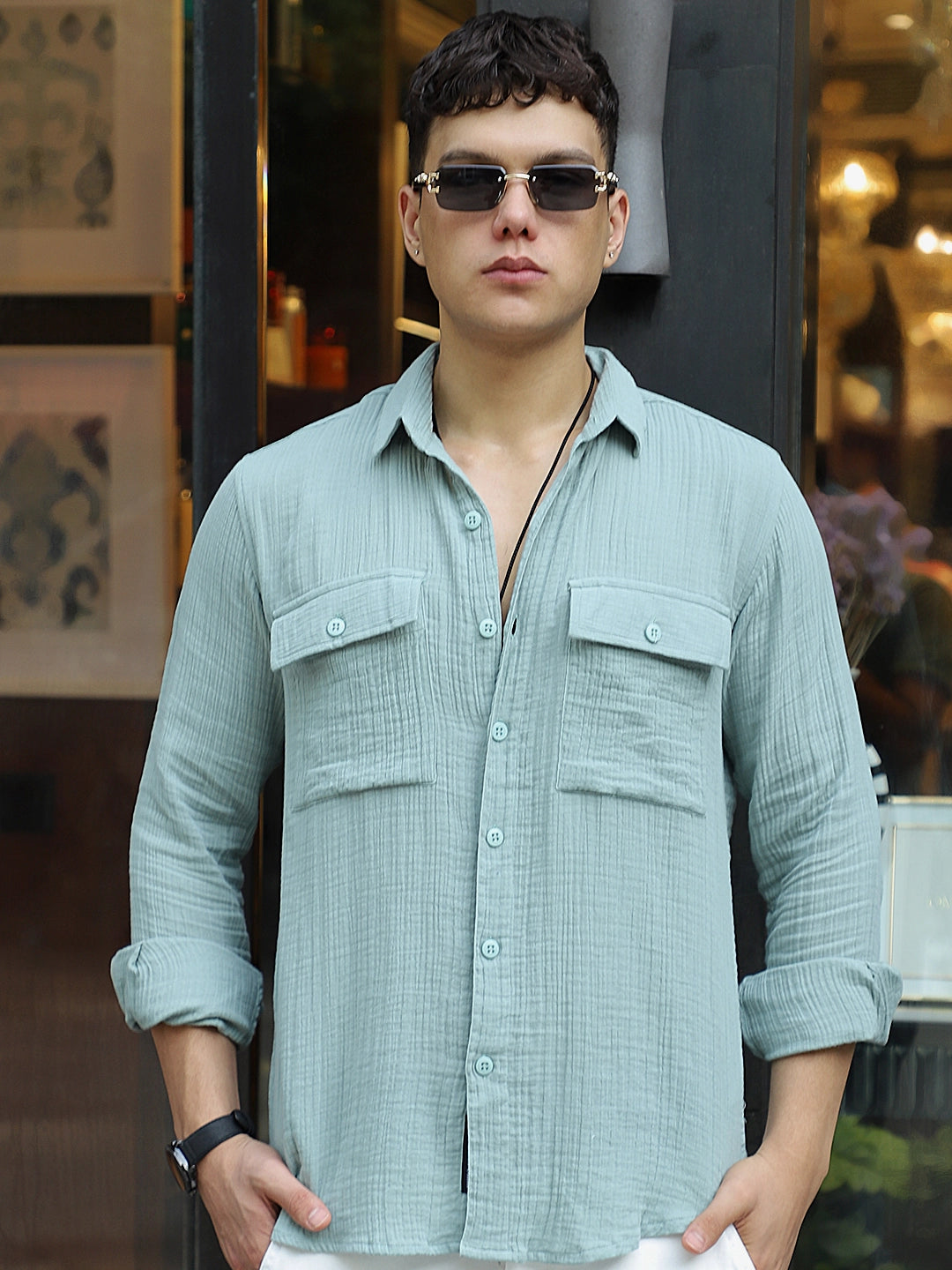 Vero Vibe Lucas Double Clothe Teal Green Shirt