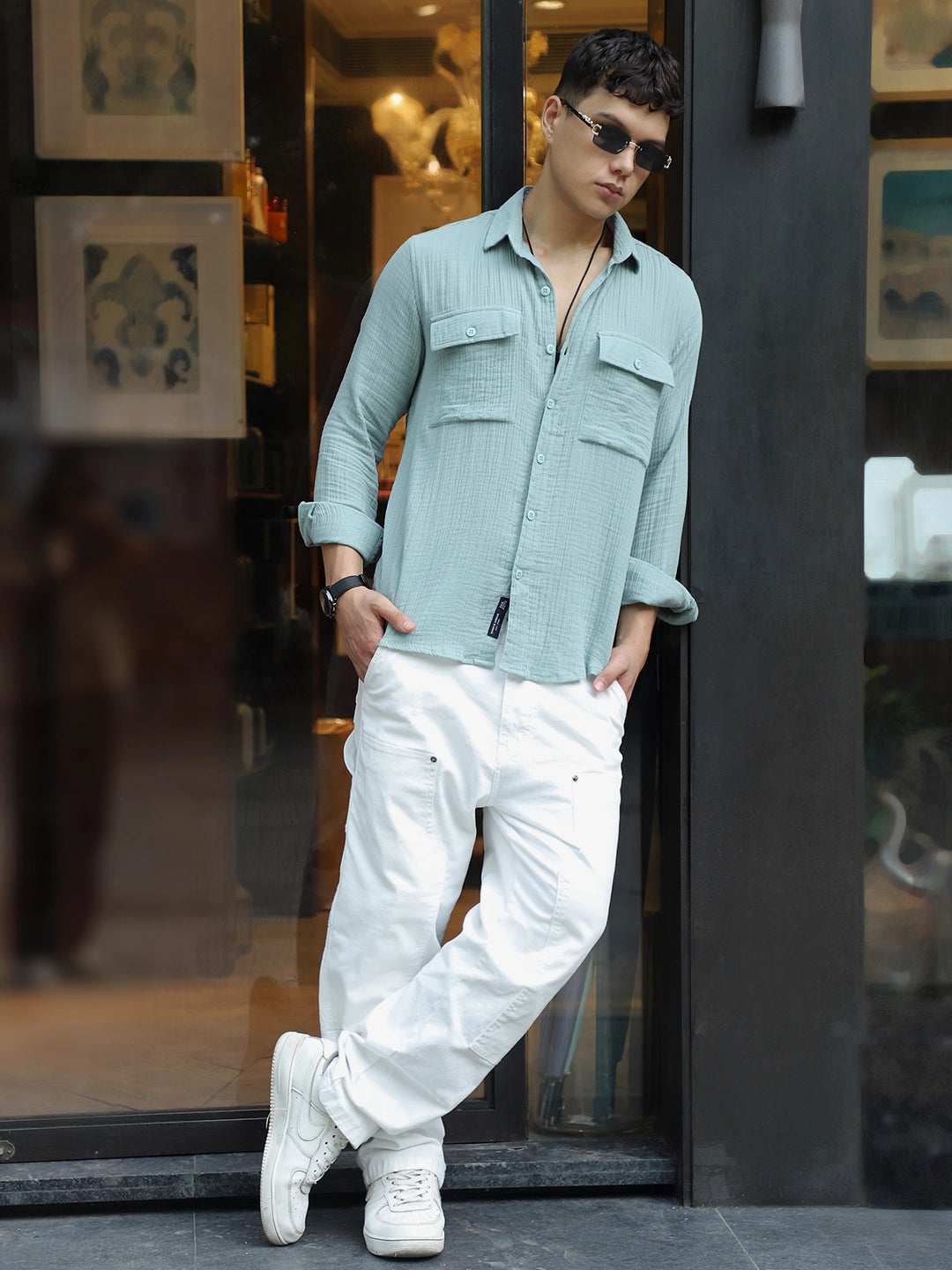 Vero Vibe Lucas Double Clothe Teal Green Shirt
