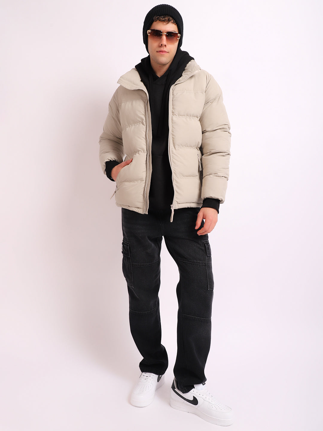 Northbound Beige Oversized Puffer Jacket