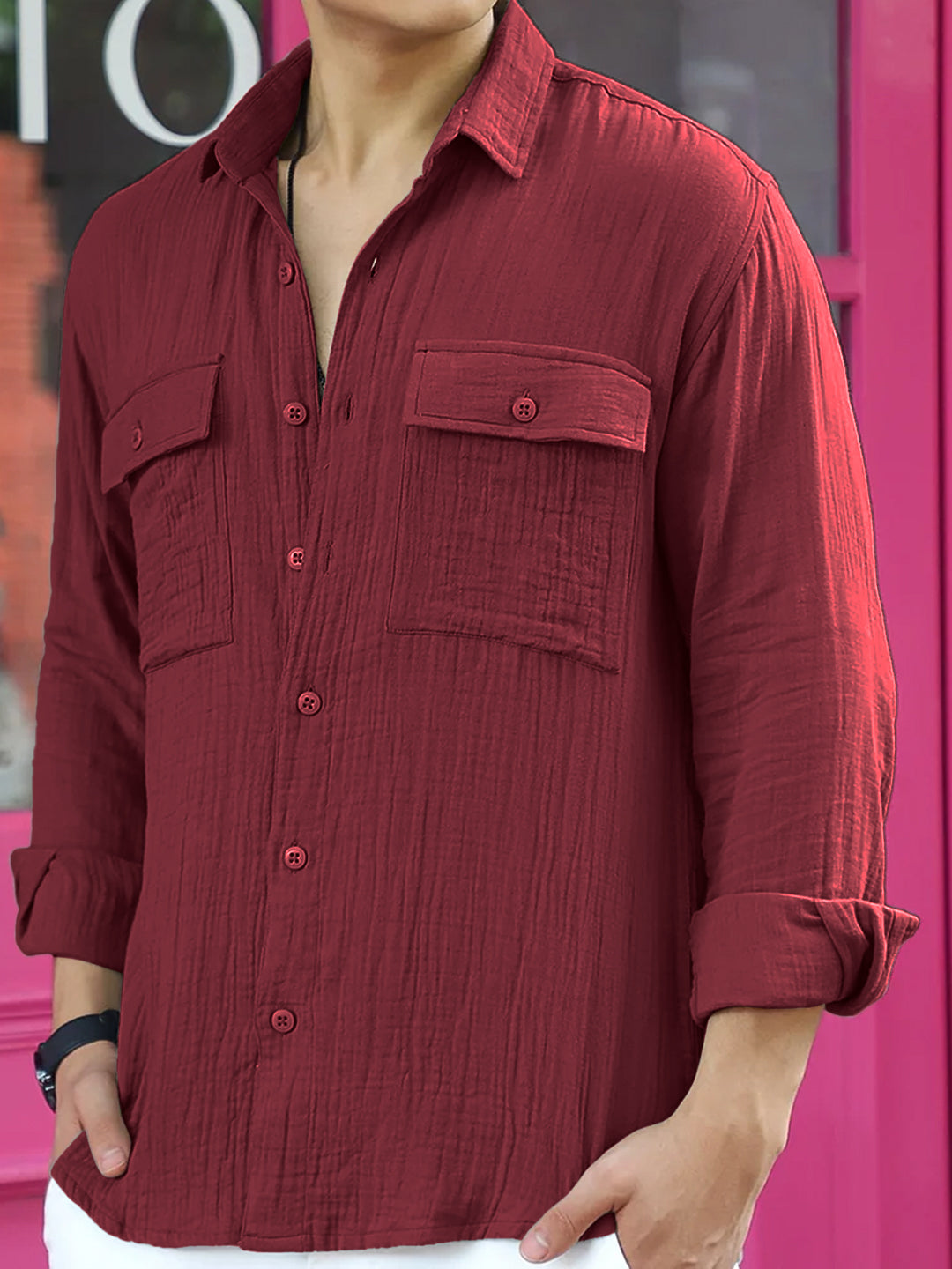 Vero Vibe Lucas Double Clothe Maroon Shirt