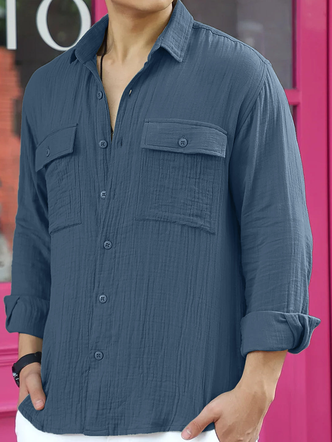Vero Vibe Lucas Double Clothe Yale Blue Shirt