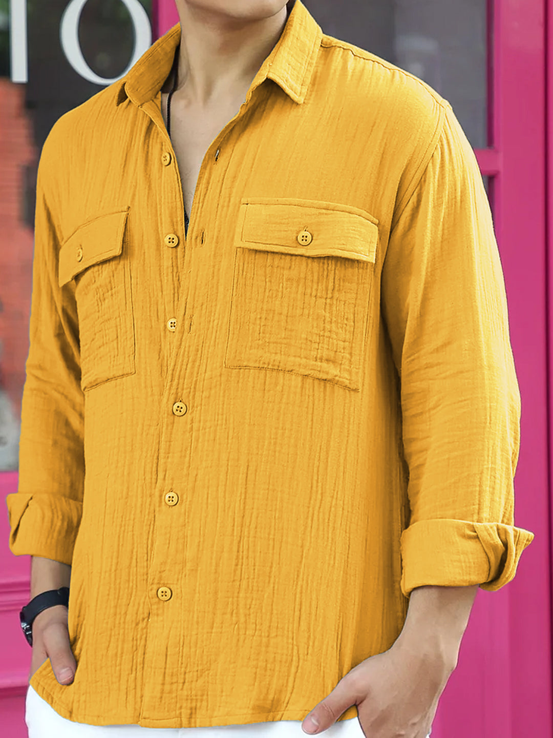Vero Vibe Lucas Double Clothe Bright Yellow Shirt
