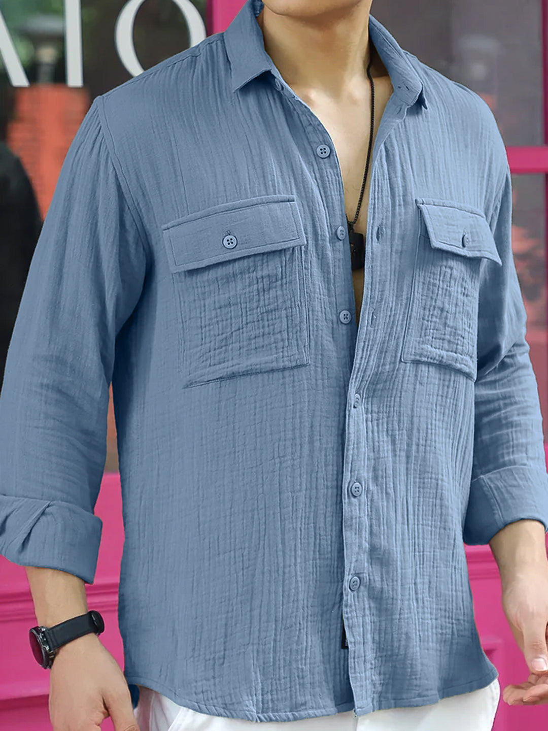 Vero Vibe Lucas Double Clothe Marble Blue Shirt