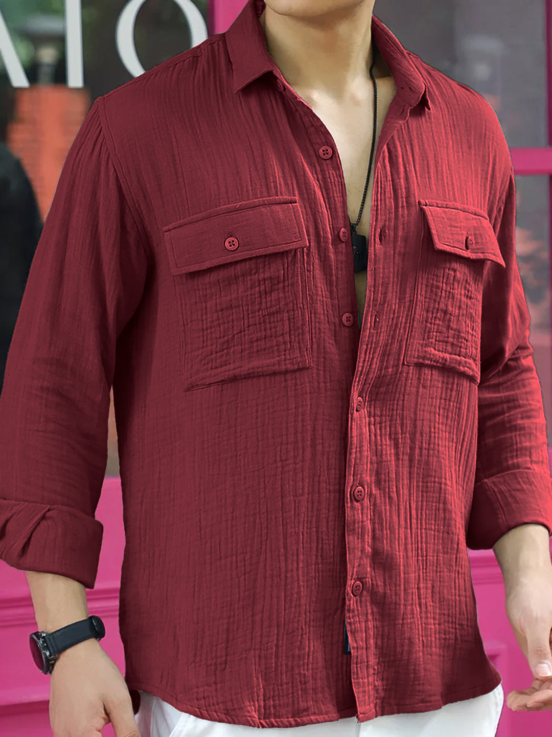 Vero Vibe Lucas Double Clothe Maroon Shirt