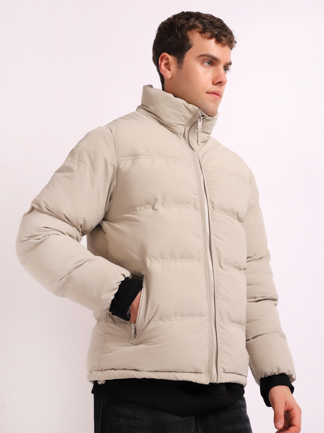 Northbound Beige Oversized Puffer Jacket