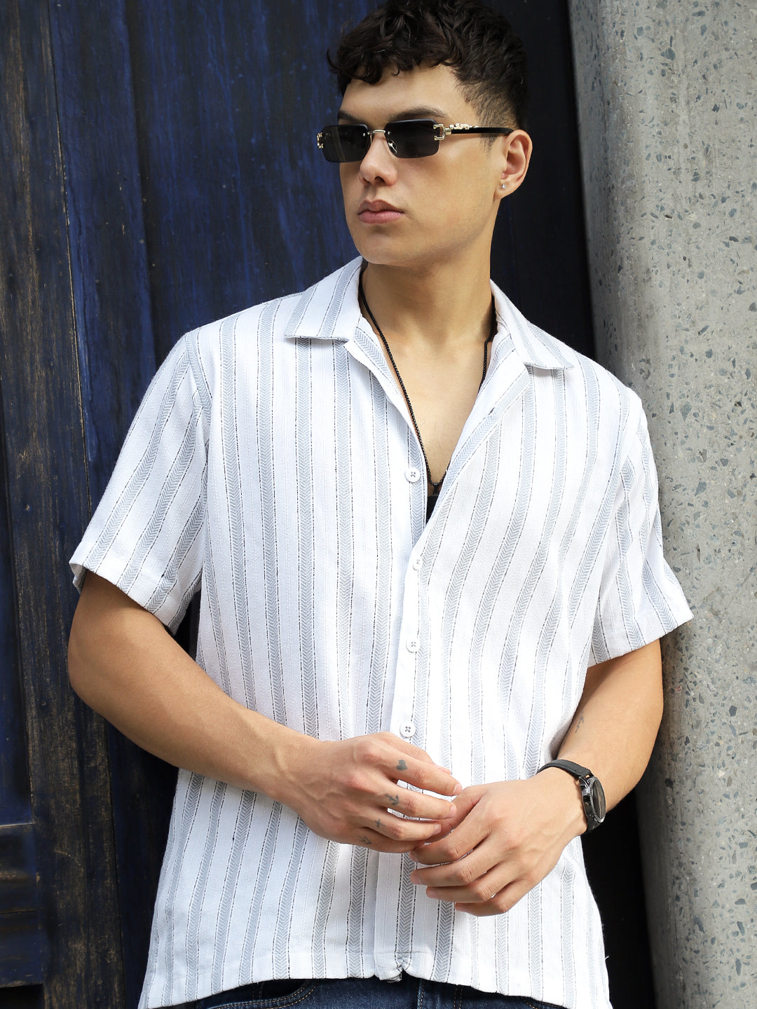 Monsoon Mood Grey Stripe Half Sleeve Shirt