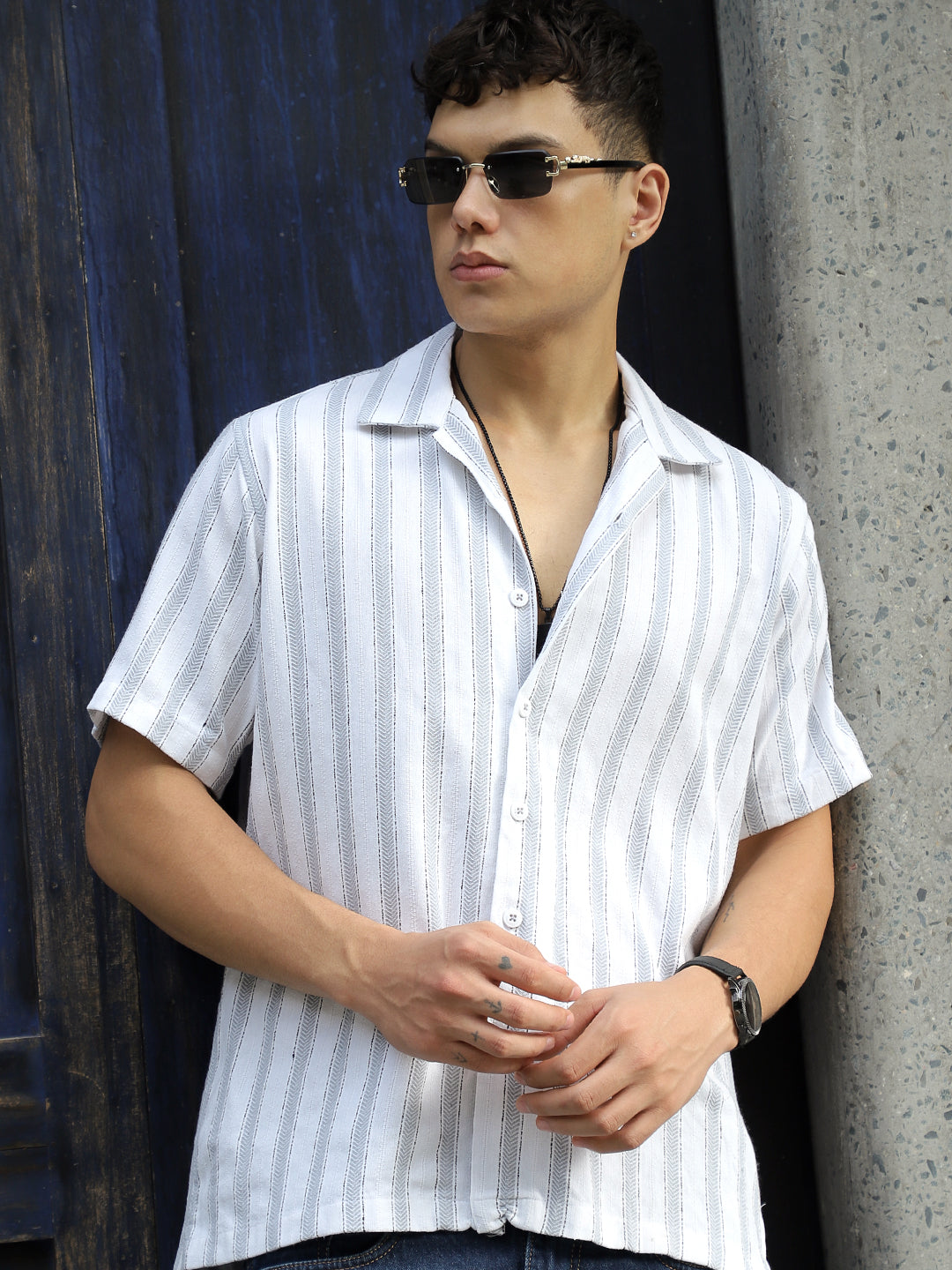 Monsoon Mood Grey Stripe Half Sleeve Shirt
