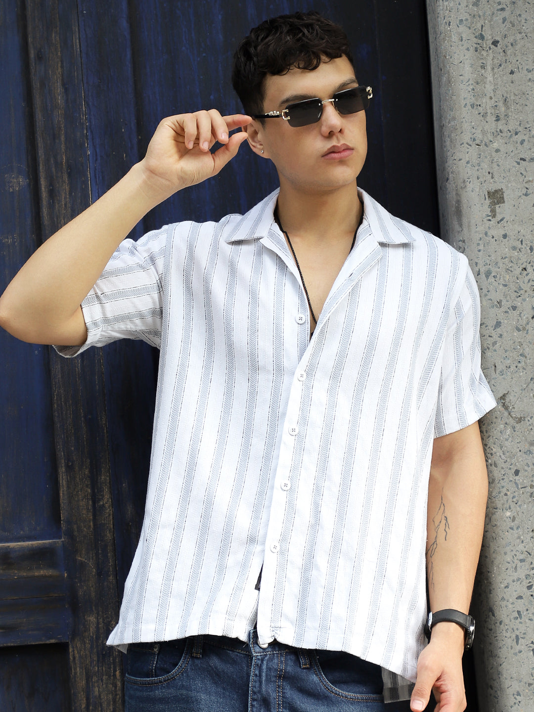 Monsoon Mood Grey Stripe Half Sleeve Shirt