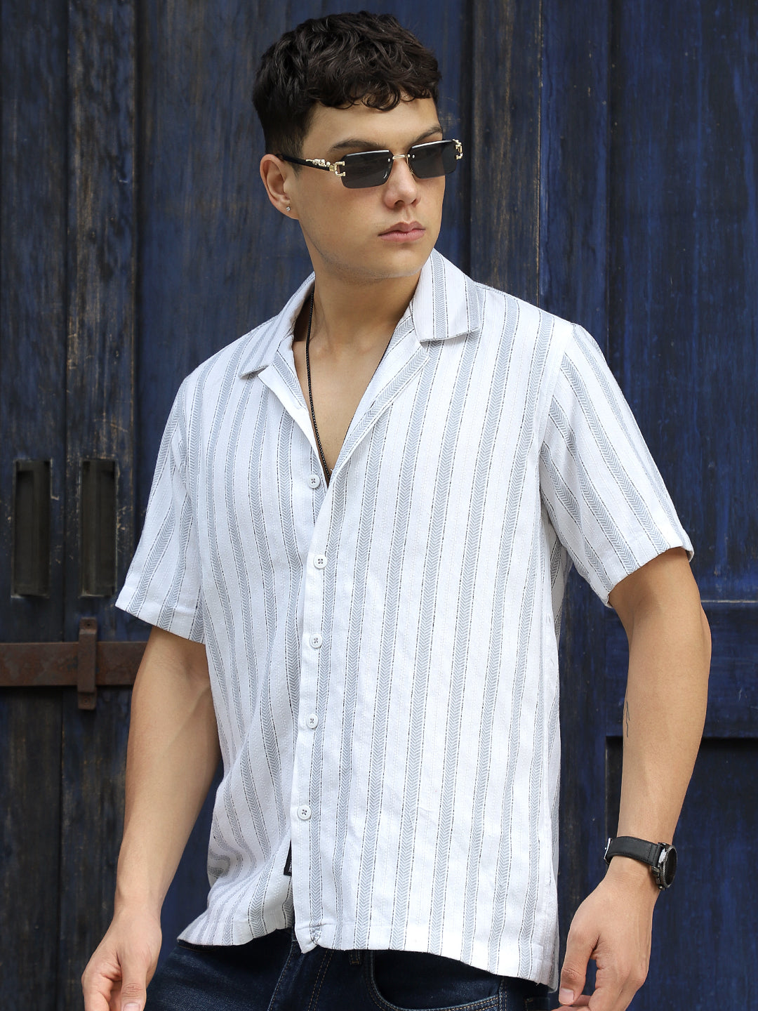 Monsoon Mood Grey Stripe Half Sleeve Shirt