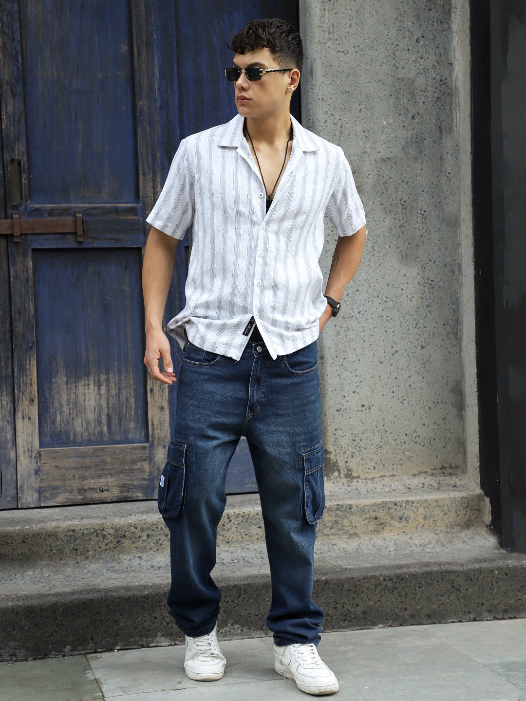Monsoon Mood Grey Stripe Half Sleeve Shirt