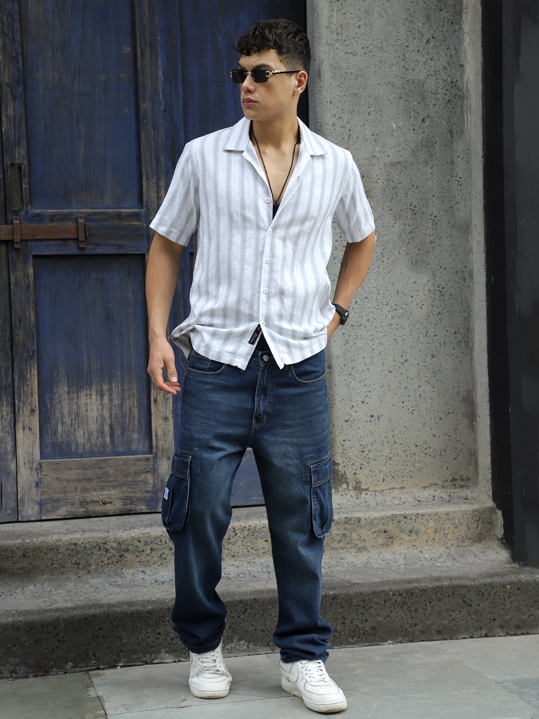 Monsoon Mood Grey Stripe Half Sleeve Shirt