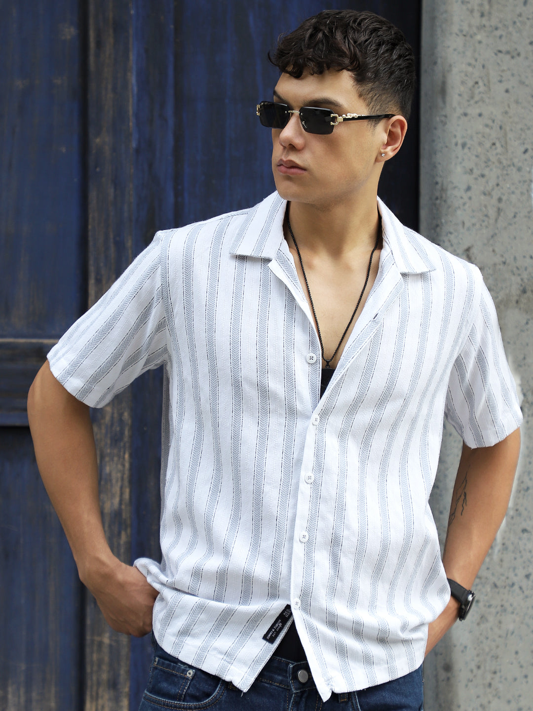 Monsoon Mood Grey Stripe Half Sleeve Shirt