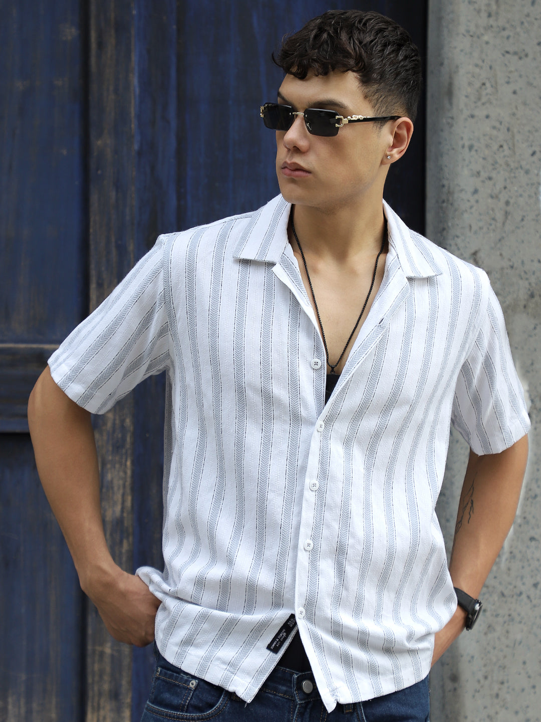 Monsoon Mood Grey Stripe Half Sleeve Shirt