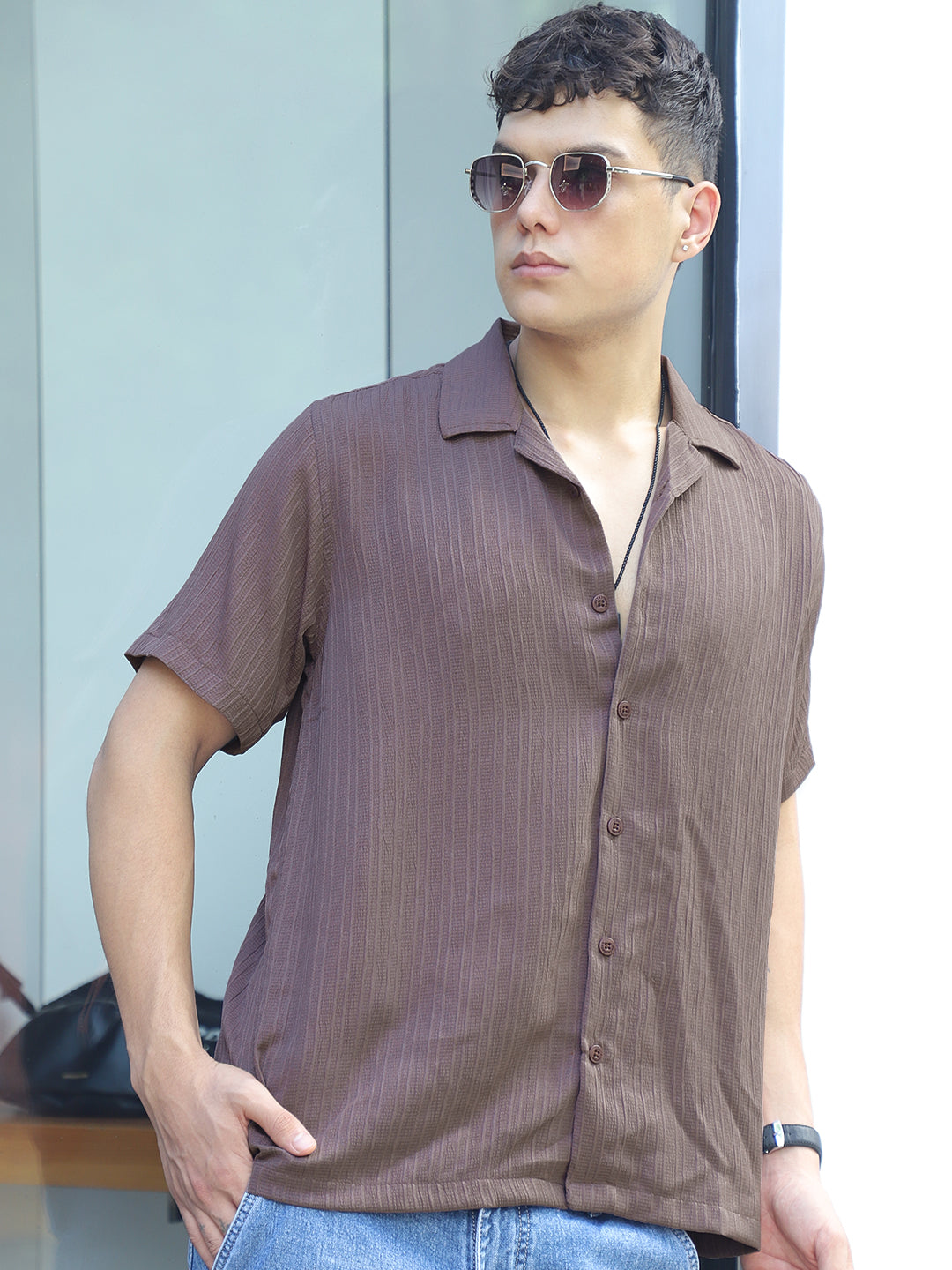 Lush Dusty Brown Half Sleeve Shirt