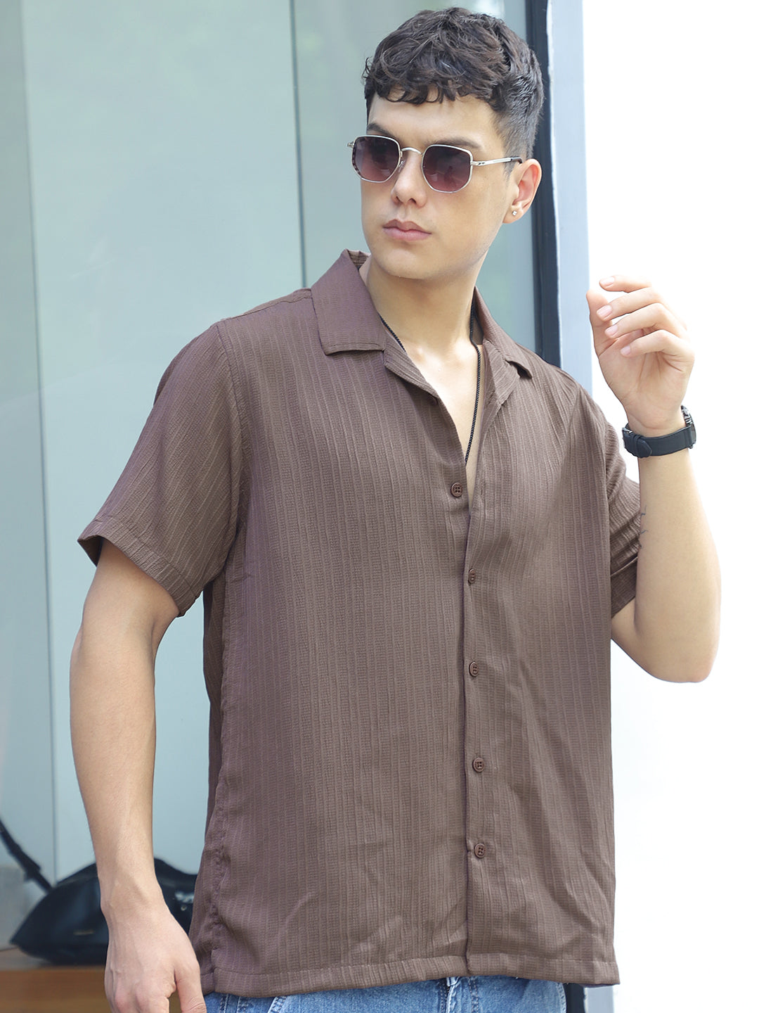 Lush Dusty Brown Half Sleeve Shirt