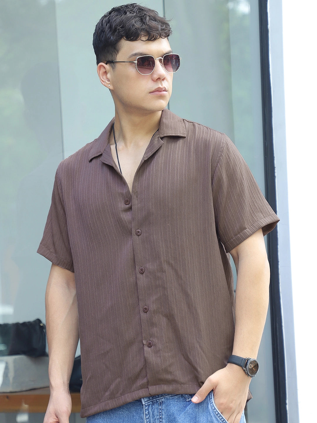 Lush Dusty Brown Half Sleeve Shirt