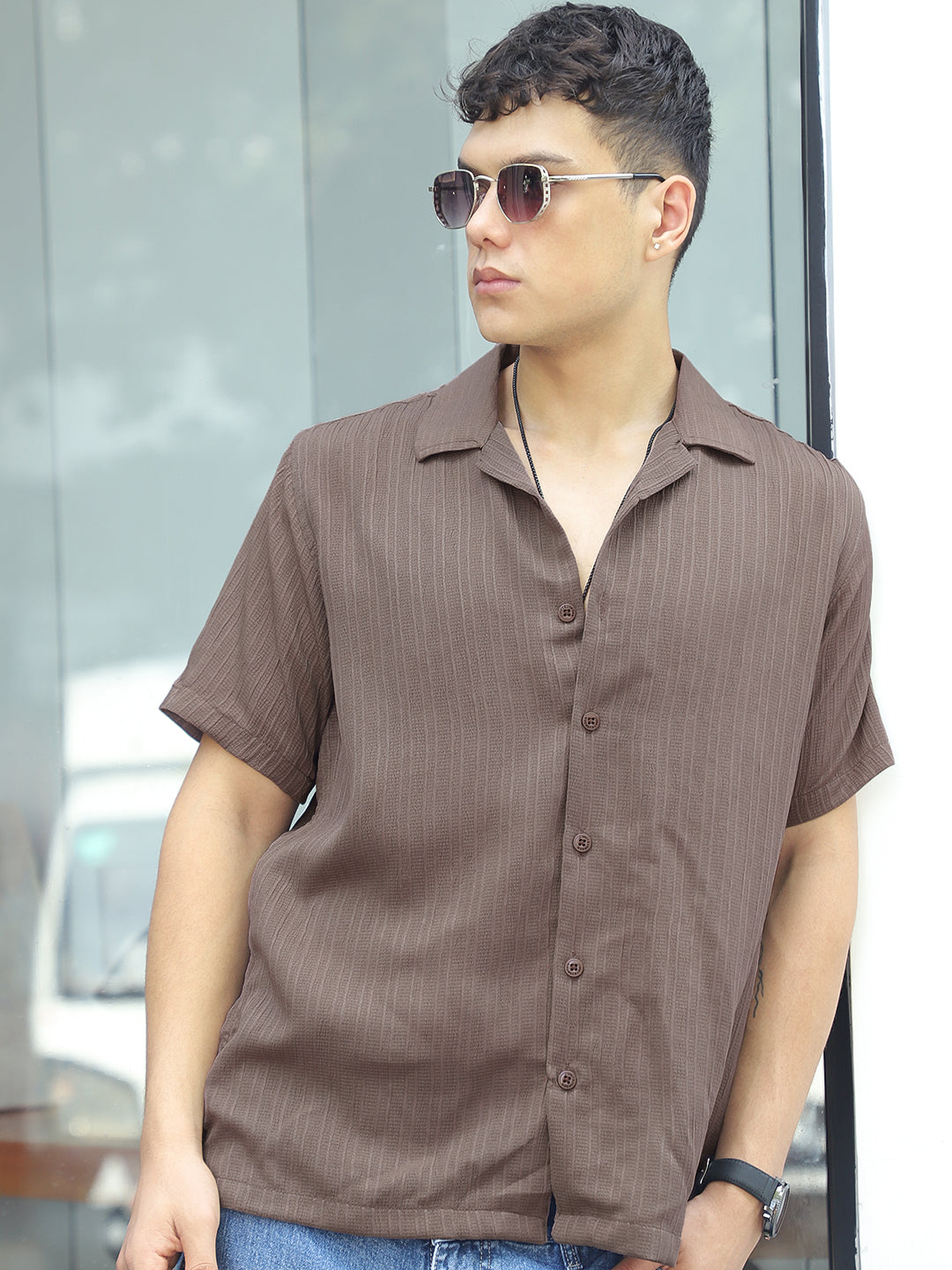 Lush Dusty Brown Half Sleeve Shirt
