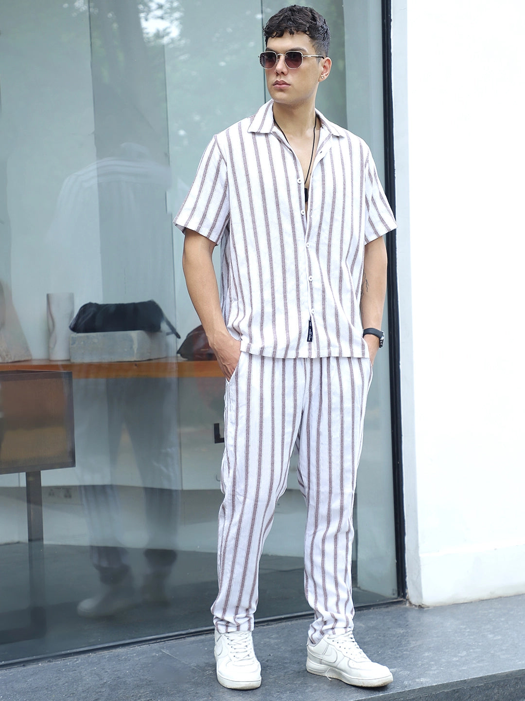 Parallel Mood Linen Brown Stripe Co Ord Set