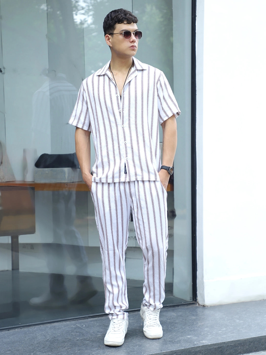 Parallel Mood Linen Brown Stripe Co Ord Set