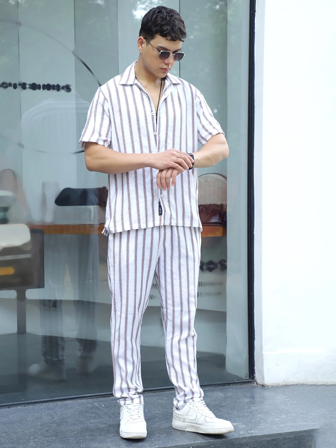 Parallel Mood Linen Brown Stripe Co Ord Set