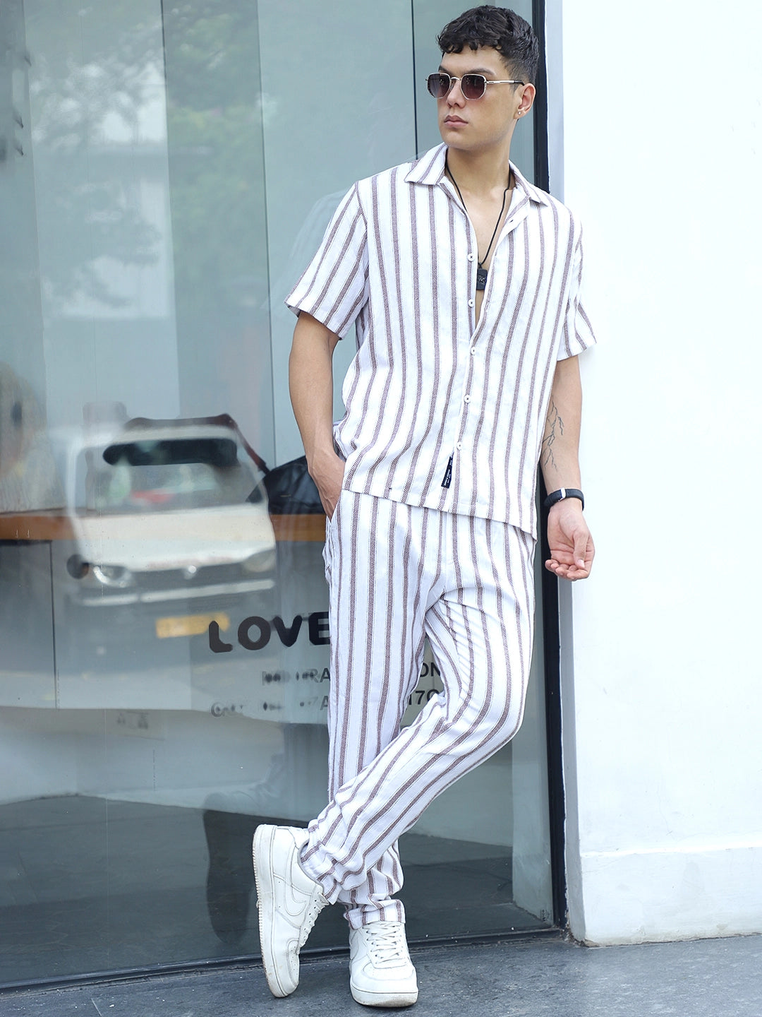 Parallel Mood Linen Brown Stripe Co Ord Set