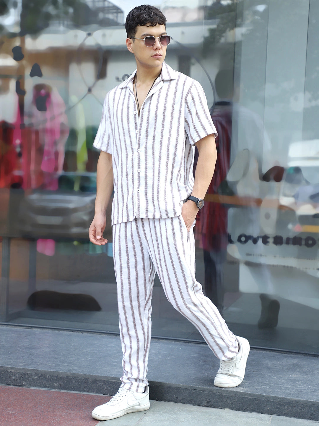 Parallel Mood Linen Brown Stripe Co Ord Set