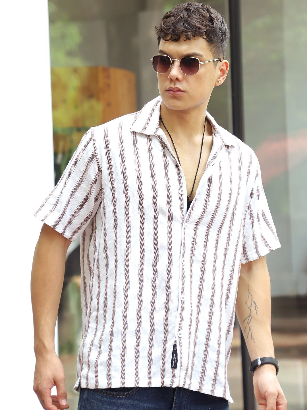 Monsoon Mood Brown Stripe Half Sleeve Shirt