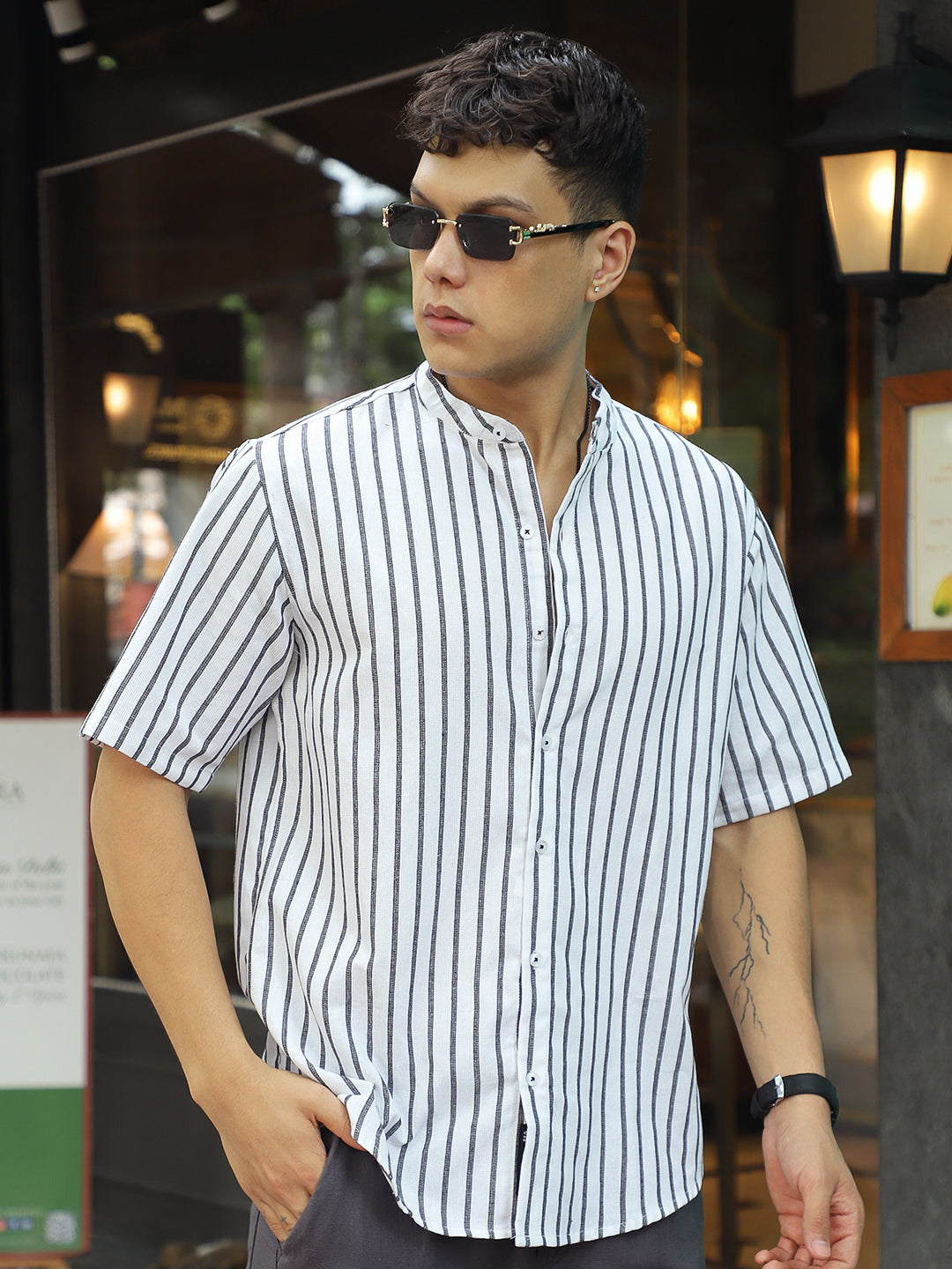 Stonehill White Half Sleeve Stripe Shirt