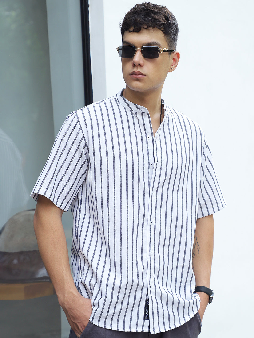 Stonehill White Half Sleeve Stripe Shirt