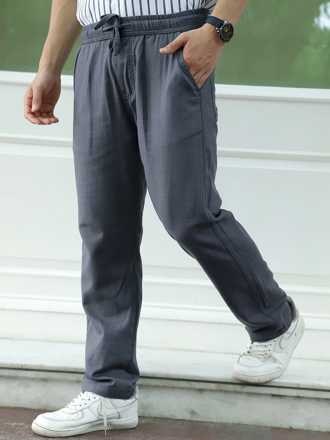 Basklin Dark Grey Cotton Trouser