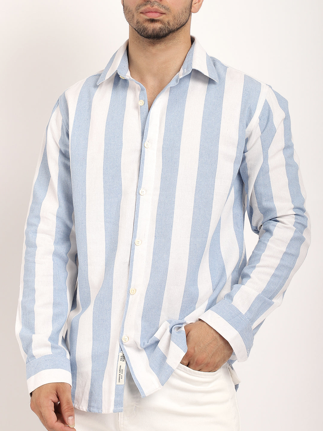 Oaken Espresso Sky Blue Stripe Linen Shirt