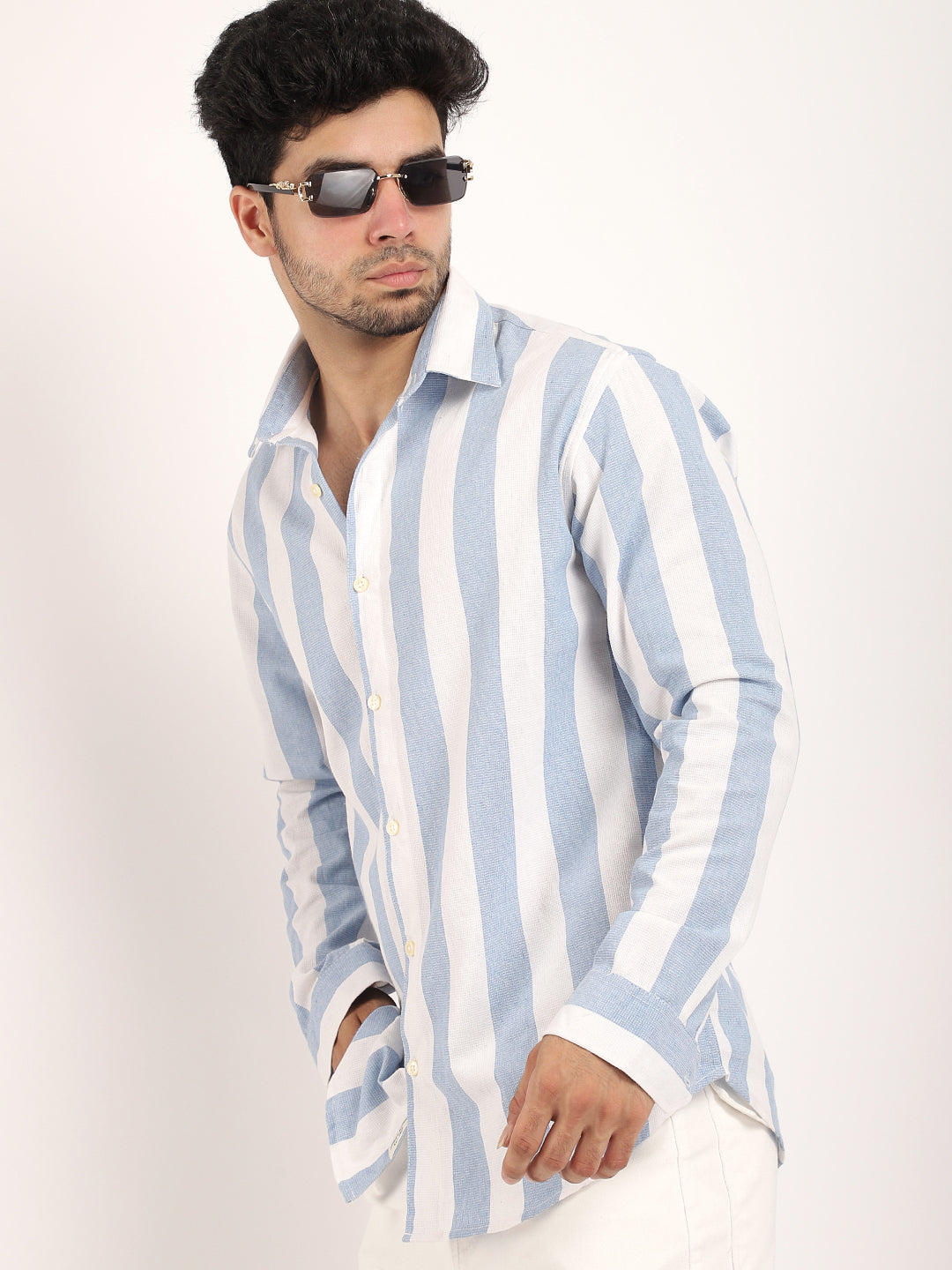 Oaken Espresso Sky Blue Stripe Linen Shirt