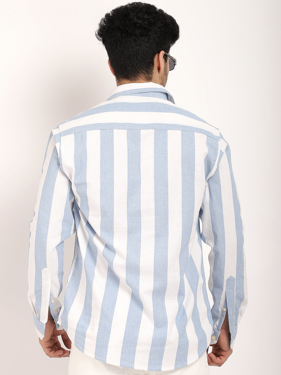 Oaken Espresso Sky Blue Stripe Linen Shirt