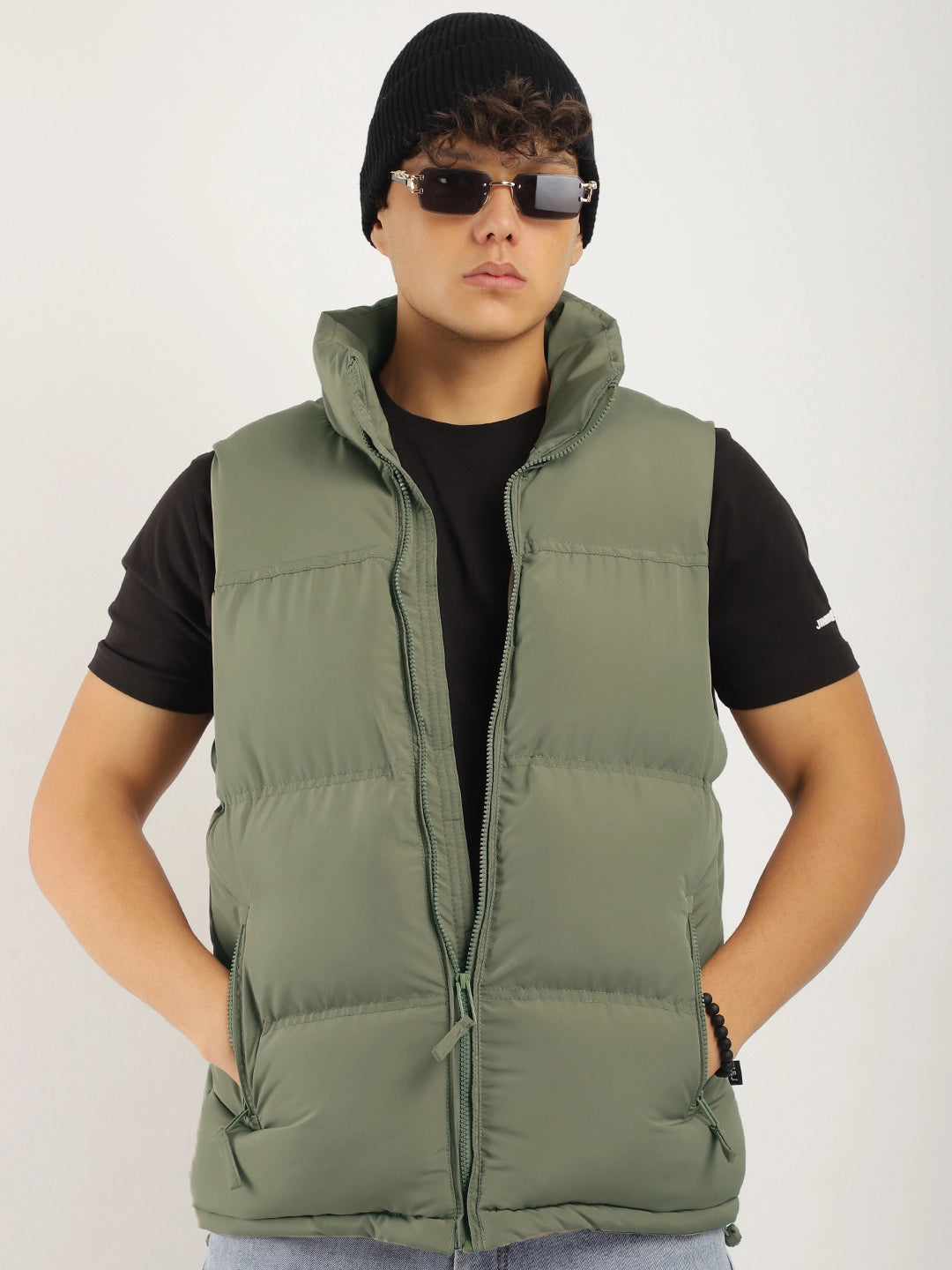 Quilted Gilet Cut Sleeves Umber Brown Puffer Jacket
