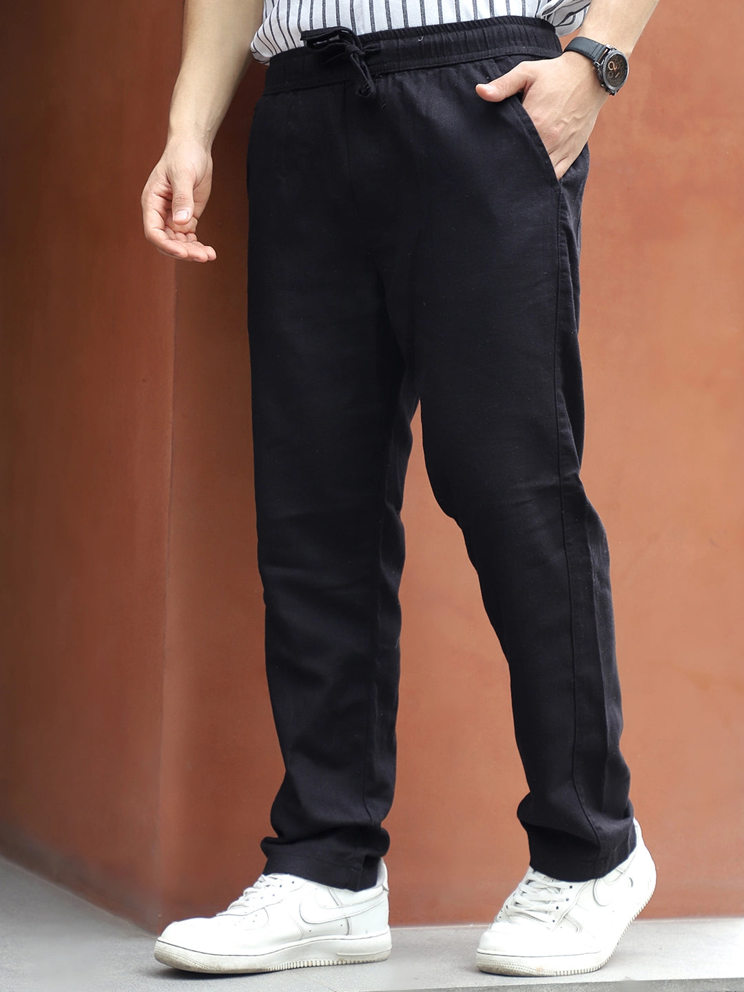 Basklin Black Cotton Trouser
