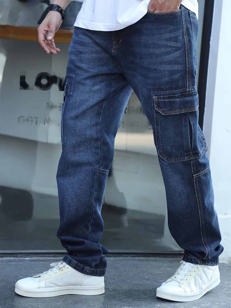 Midnight Dark Blue Denim Cargo