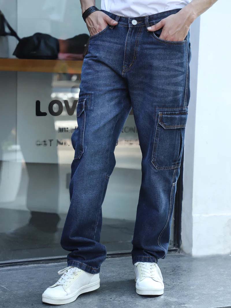 Midnight Dark Blue Denim Cargo