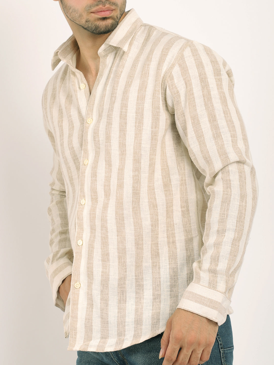 Elm & Stone Brown Stripe Linen Shirt