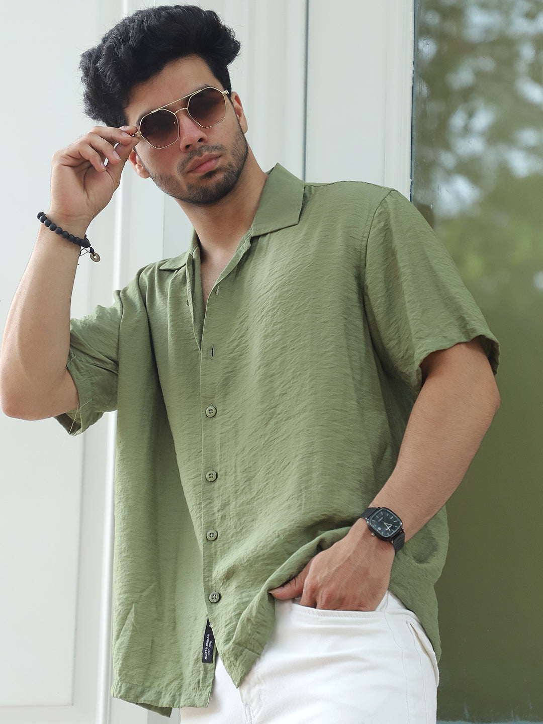 Midnight Command Grass Green Plain Shirt