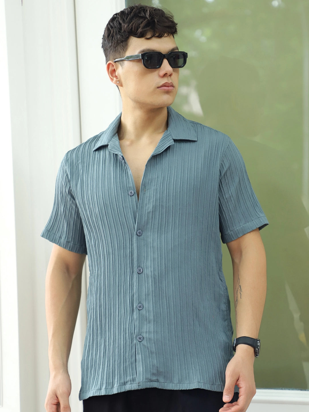 Lush Teal Green Half Sleeve Shirt