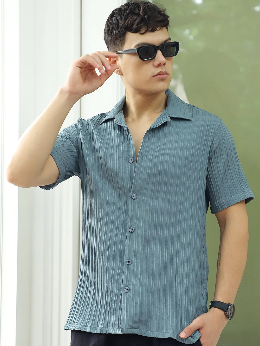 Lush Teal Green Half Sleeve Shirt