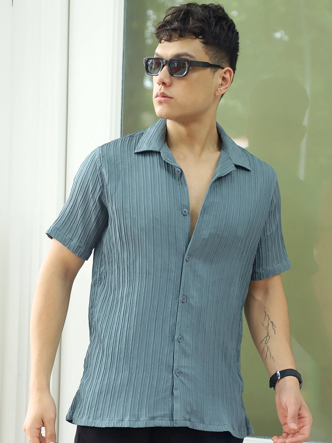 Lush Teal Green Half Sleeve Shirt