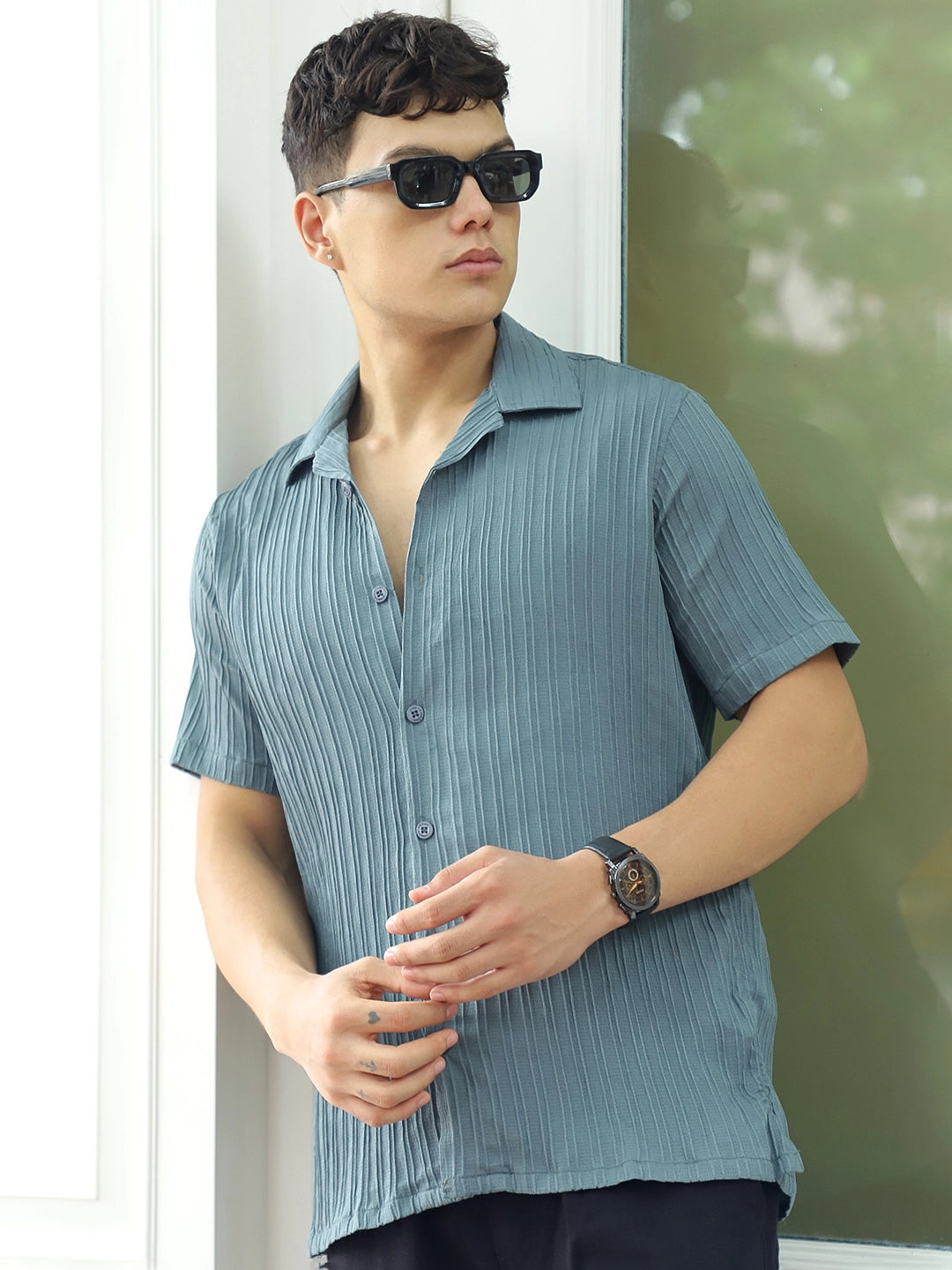 Lush Teal Green Half Sleeve Shirt