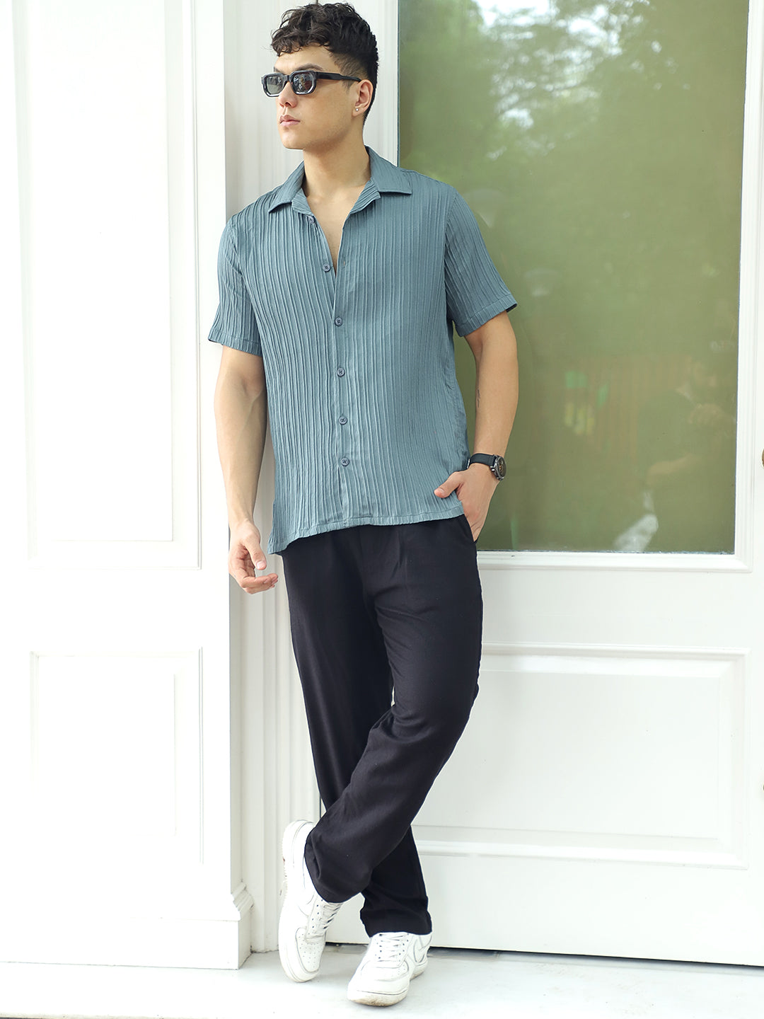 Lush Teal Green Half Sleeve Shirt