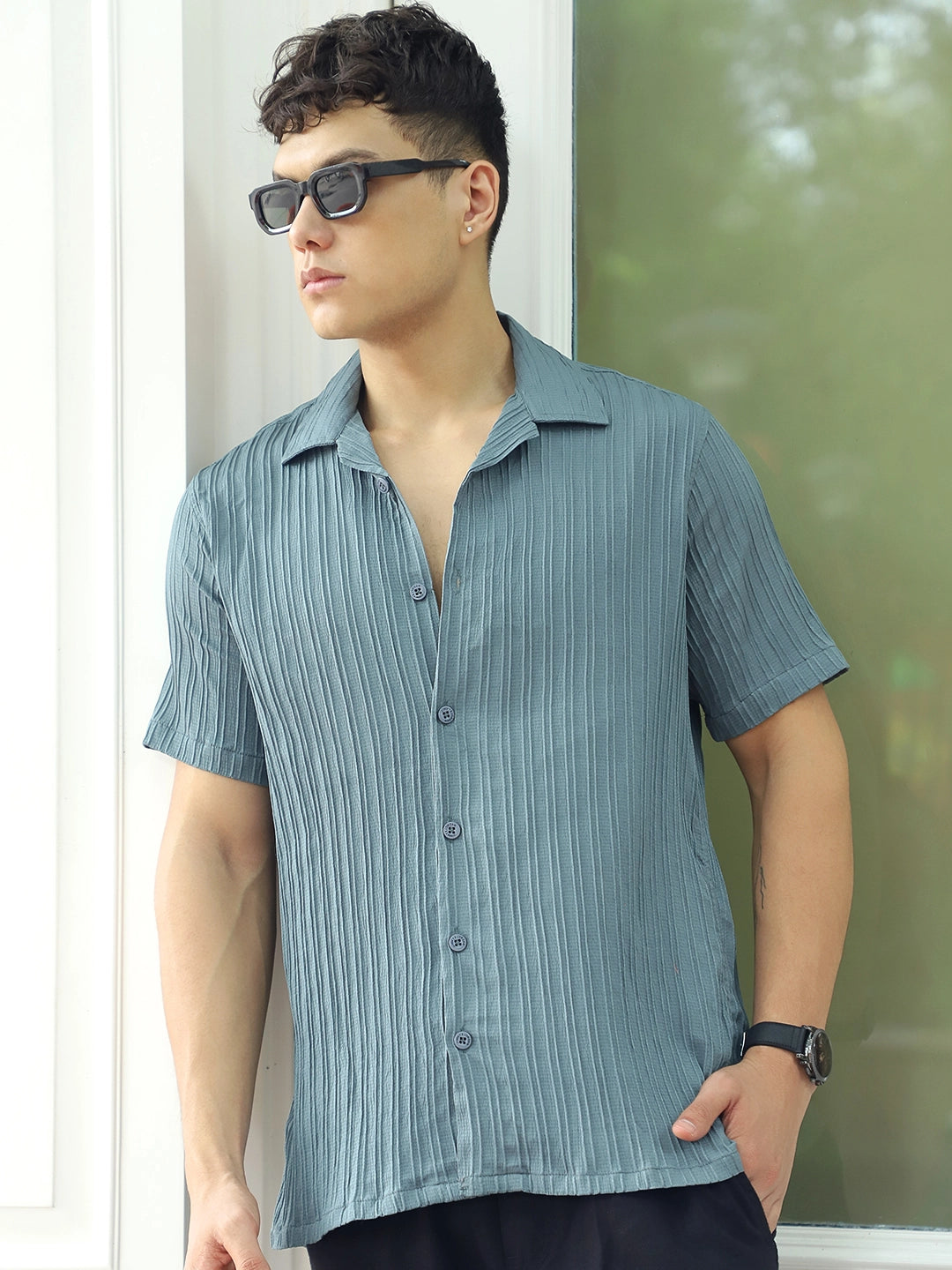 Lush Teal Green Half Sleeve Shirt