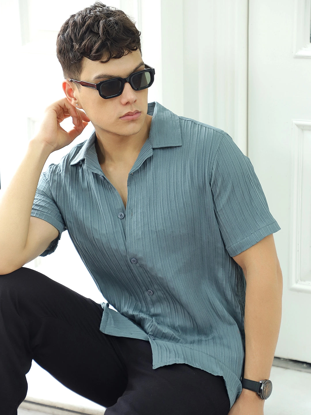 Lush Teal Green Half Sleeve Shirt