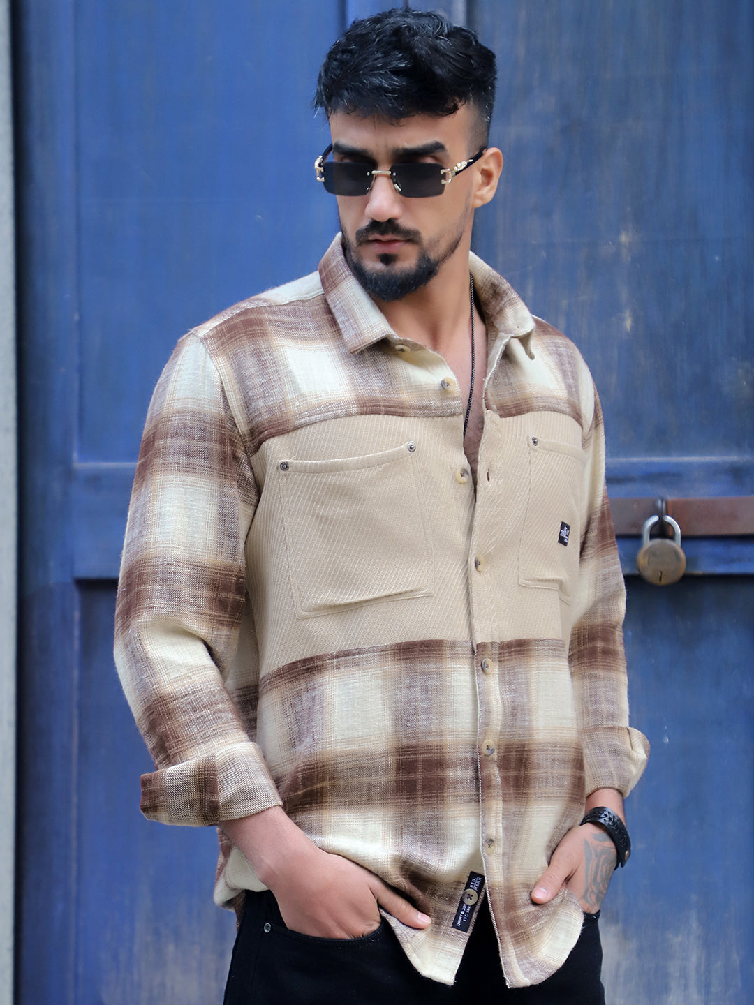 Thunderbird Almond Brown Check Full Sleeve Shirt